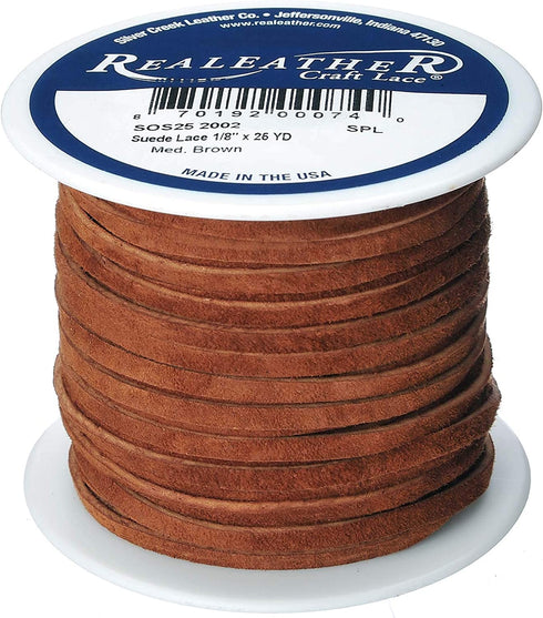 Realeather Suede Lace, 1/8" x 25 yd, Medium Brown